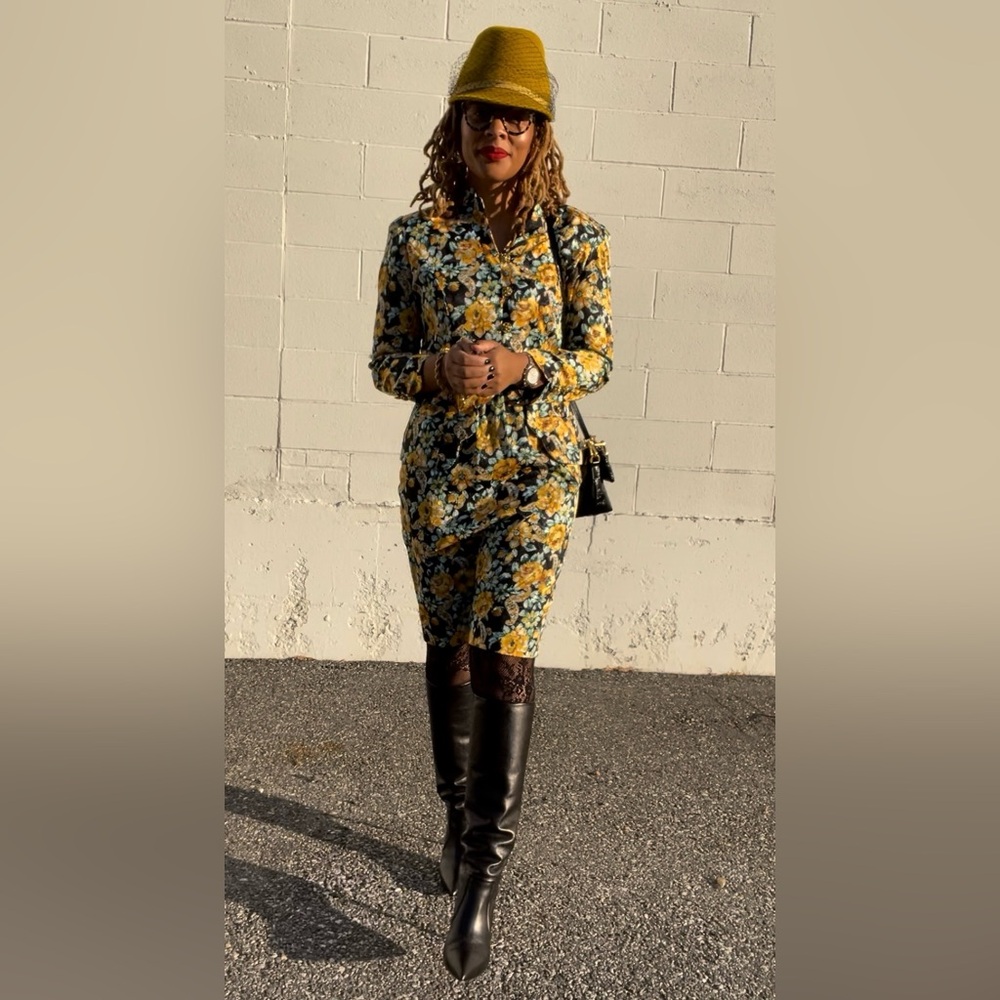 VINTAGE LESLIE FAY FLORAL STATEMENT SKIRT SET